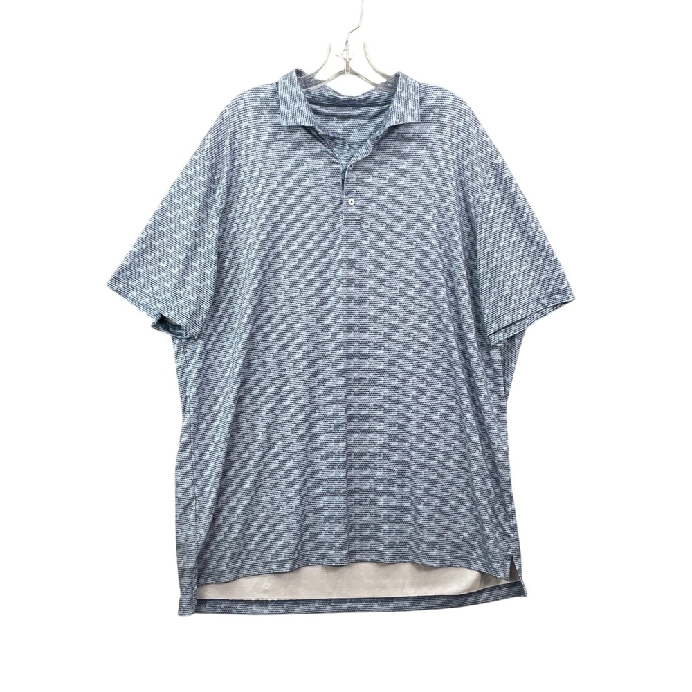 Johnnie-O Polo Shirt‎ Mens XL Blue Geometric Leaf Print UPF 50 Performance Golf